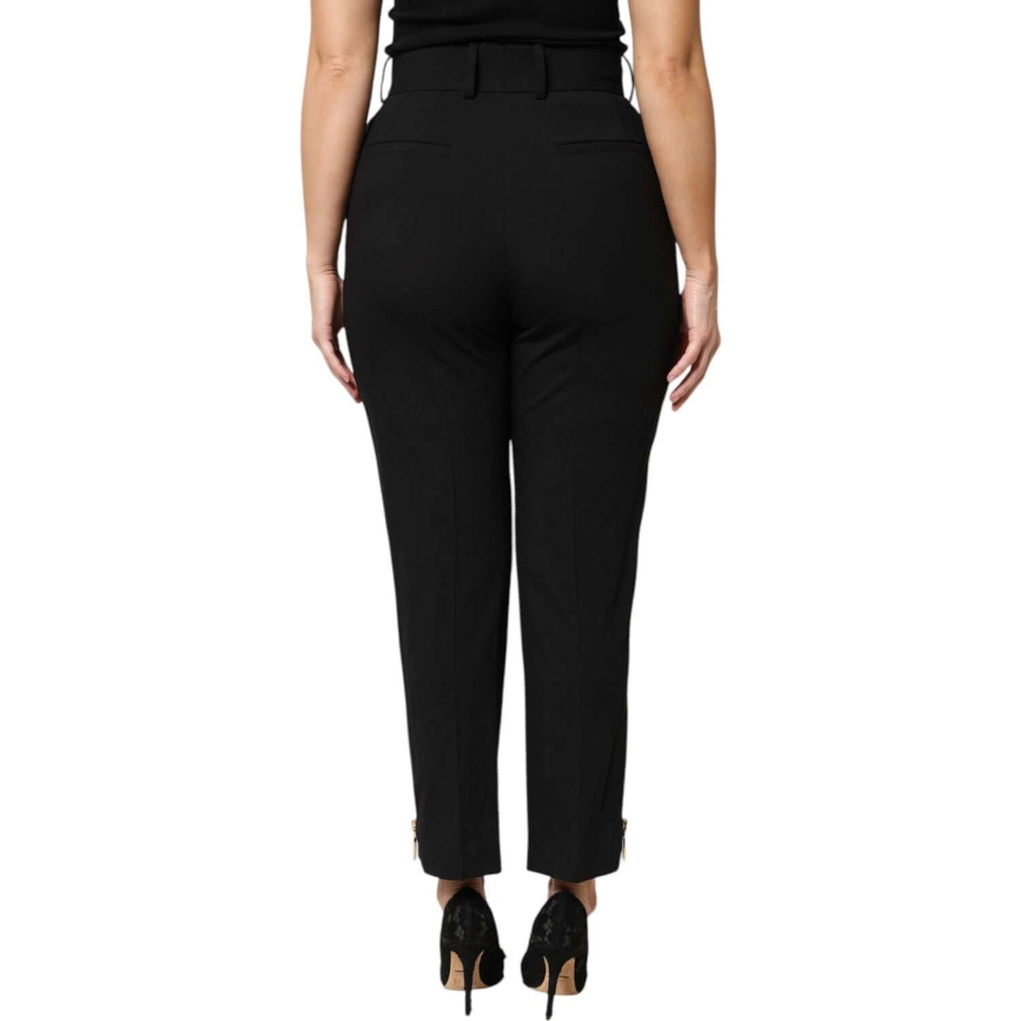 Dolce & Gabbana Black Wool High Waist Zipper Tapered Pants PAN76310-36