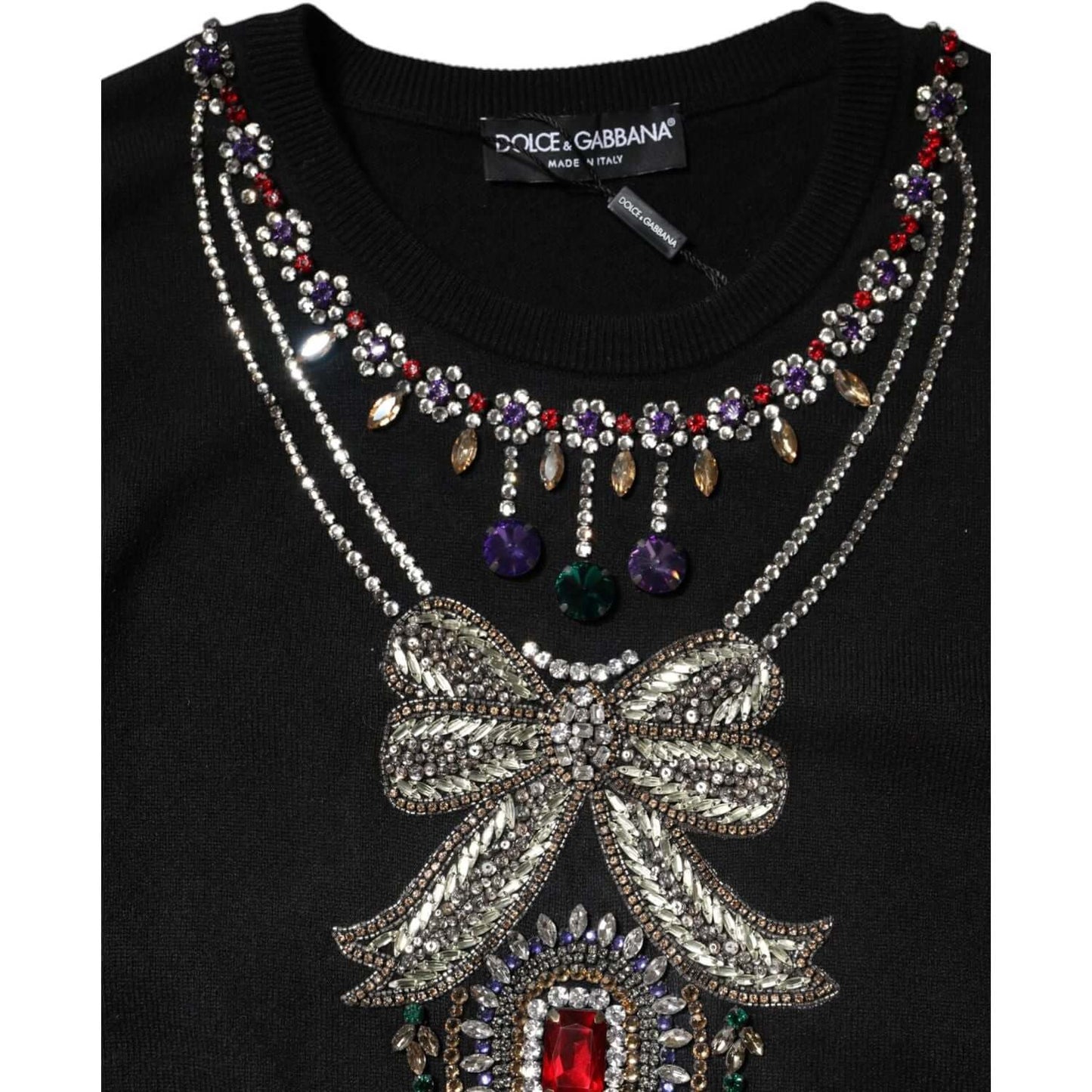 Dolce & Gabbana Black Cashmere Crystal Embellished Sweater TSH90484-36