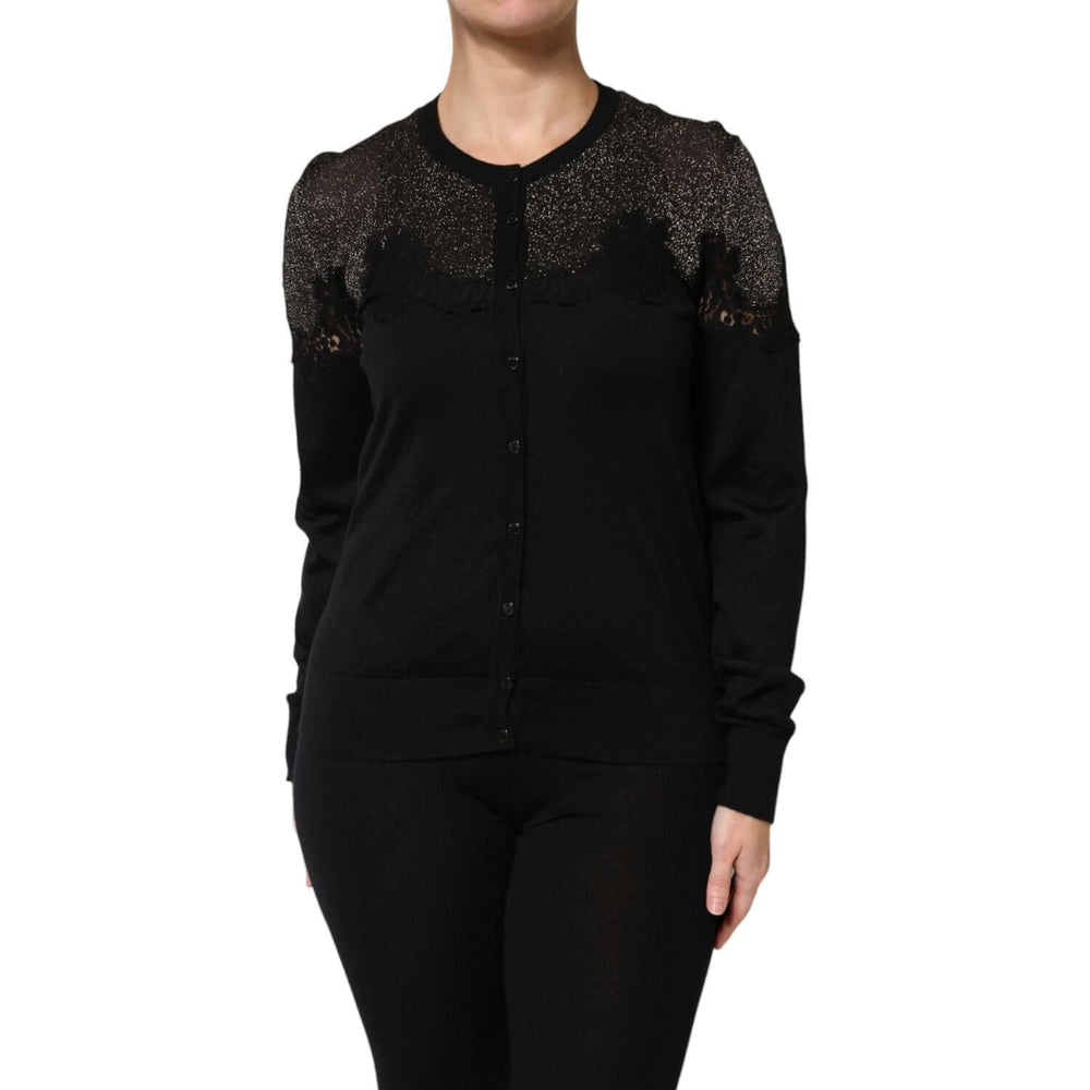 Dolce & Gabbana Black Viscose Lace Buttoned Cardigan Sweater TSH87609-44