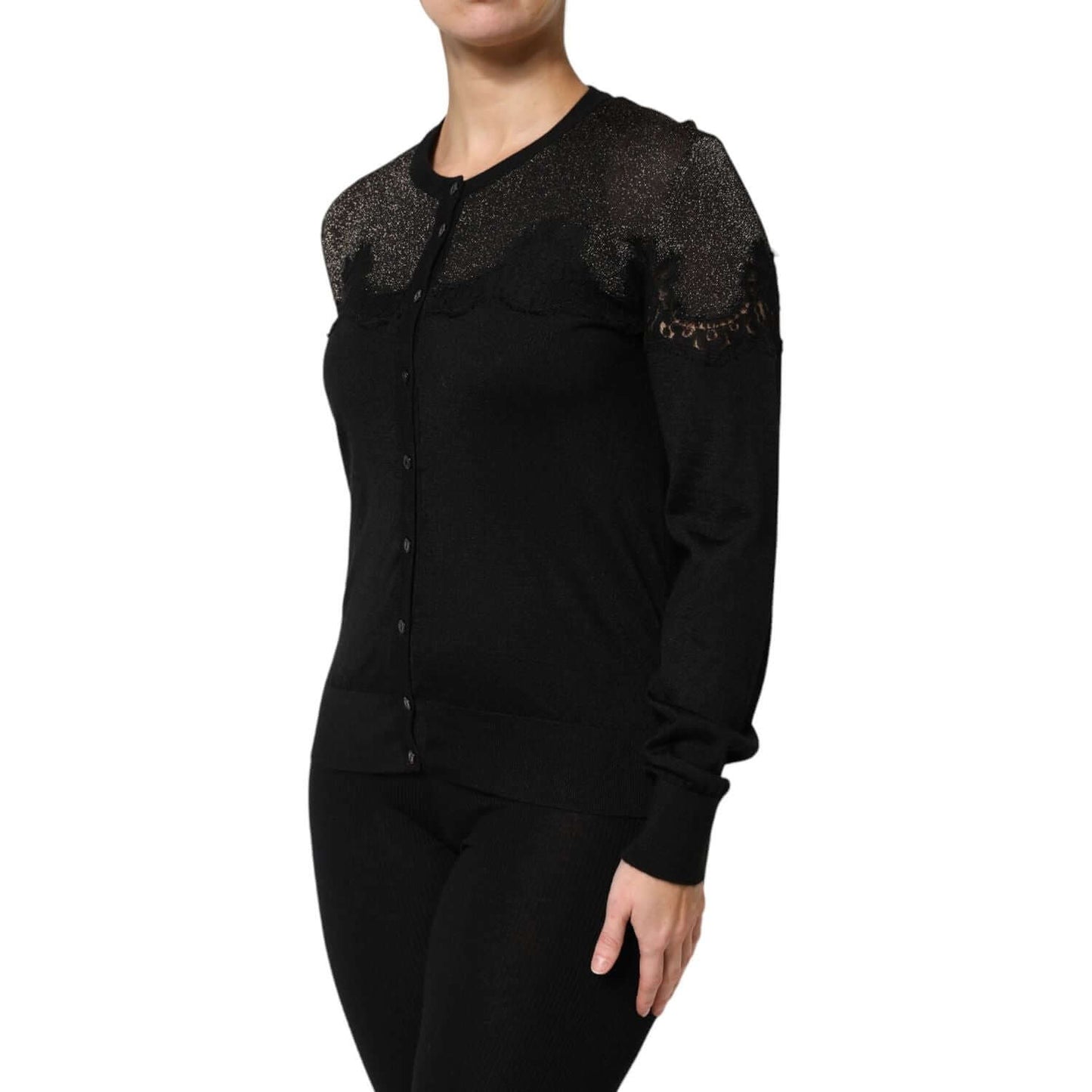 Dolce & Gabbana Black Viscose Lace Buttoned Cardigan Sweater TSH87609-44