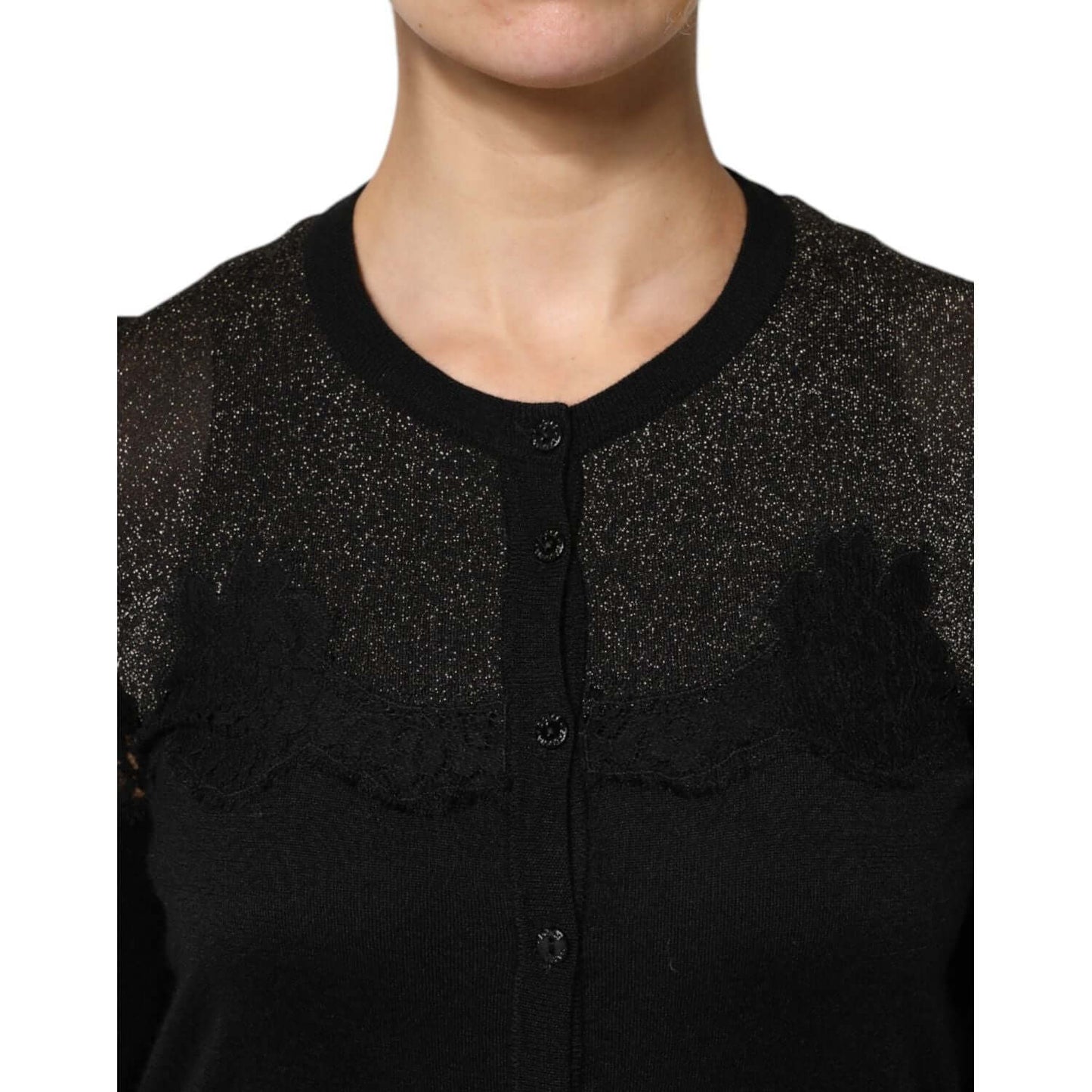 Dolce & Gabbana Black Viscose Lace Buttoned Cardigan Sweater TSH87609-44