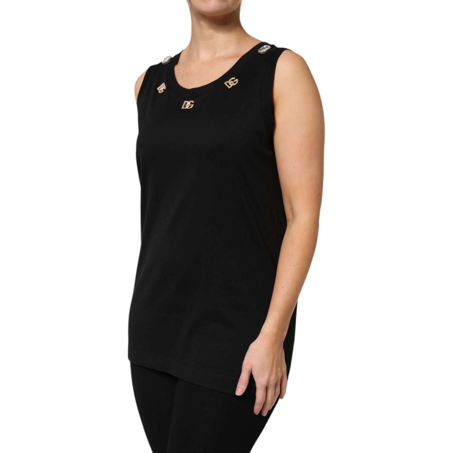 Dolce & Gabbana Black DG Embellished Sleeveless Tank Top TSH87616-42