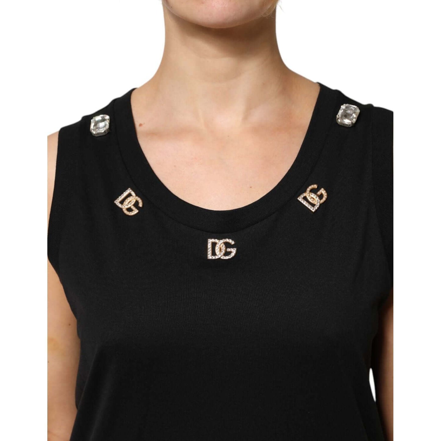 Dolce & Gabbana Black DG Embellished Sleeveless Tank Top TSH87616-42