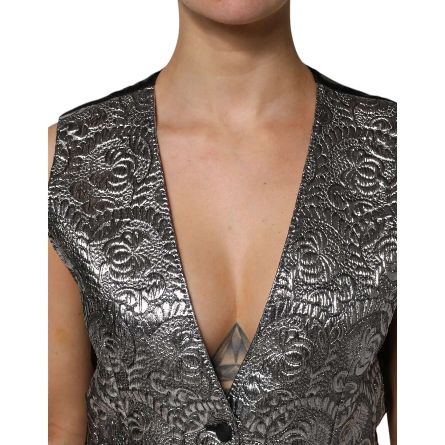 Dolce & Gabbana Silver Floral Jacquard Sleeveless Vest Top TSH87629-40