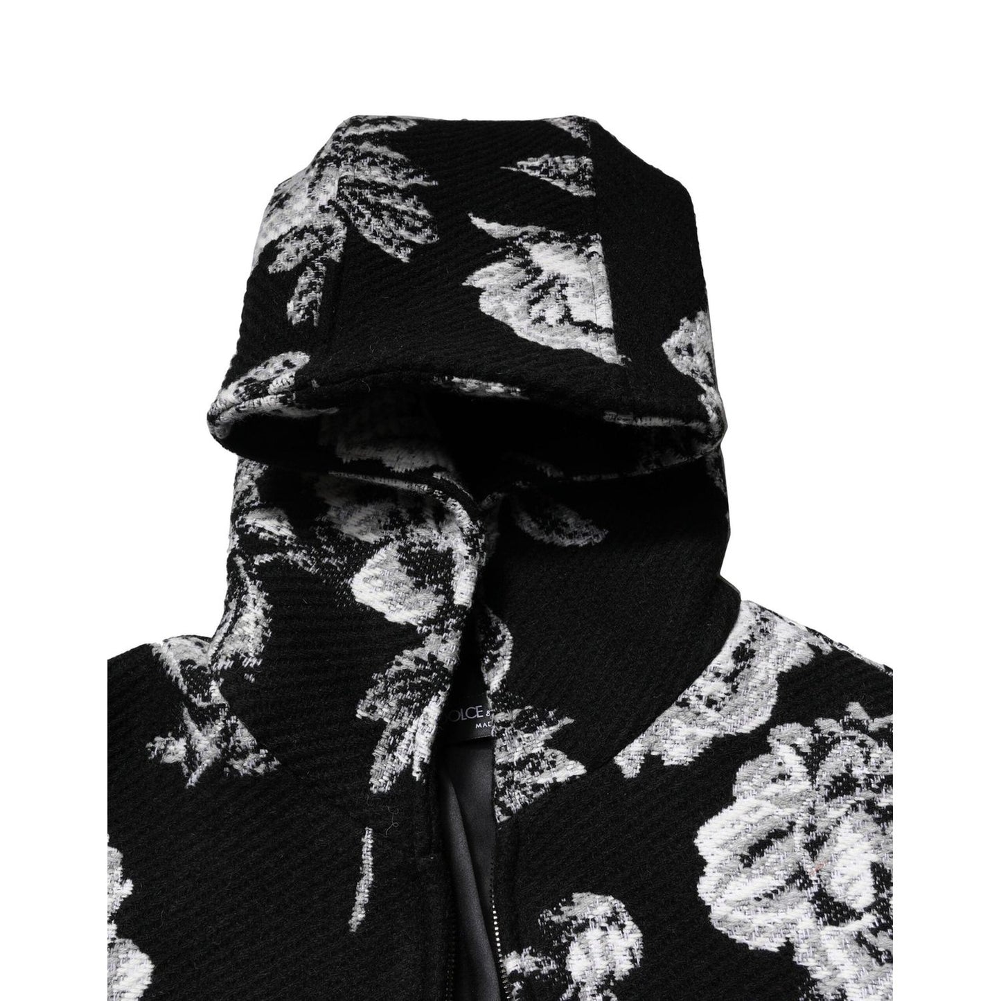 Dolce & Gabbana Black Wool Floral Printed Men Hooded Jacket JKT41450-48