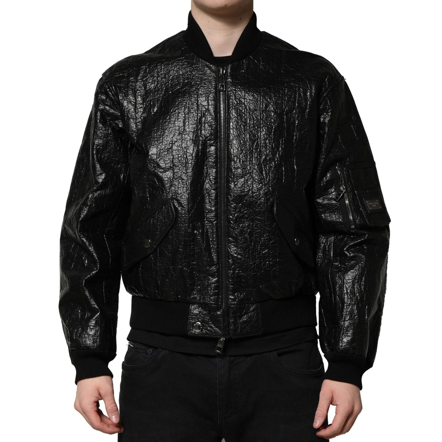 Dolce & Gabbana Black Logo Plaque Bomber Full Zipper Jacket JKT41453-46