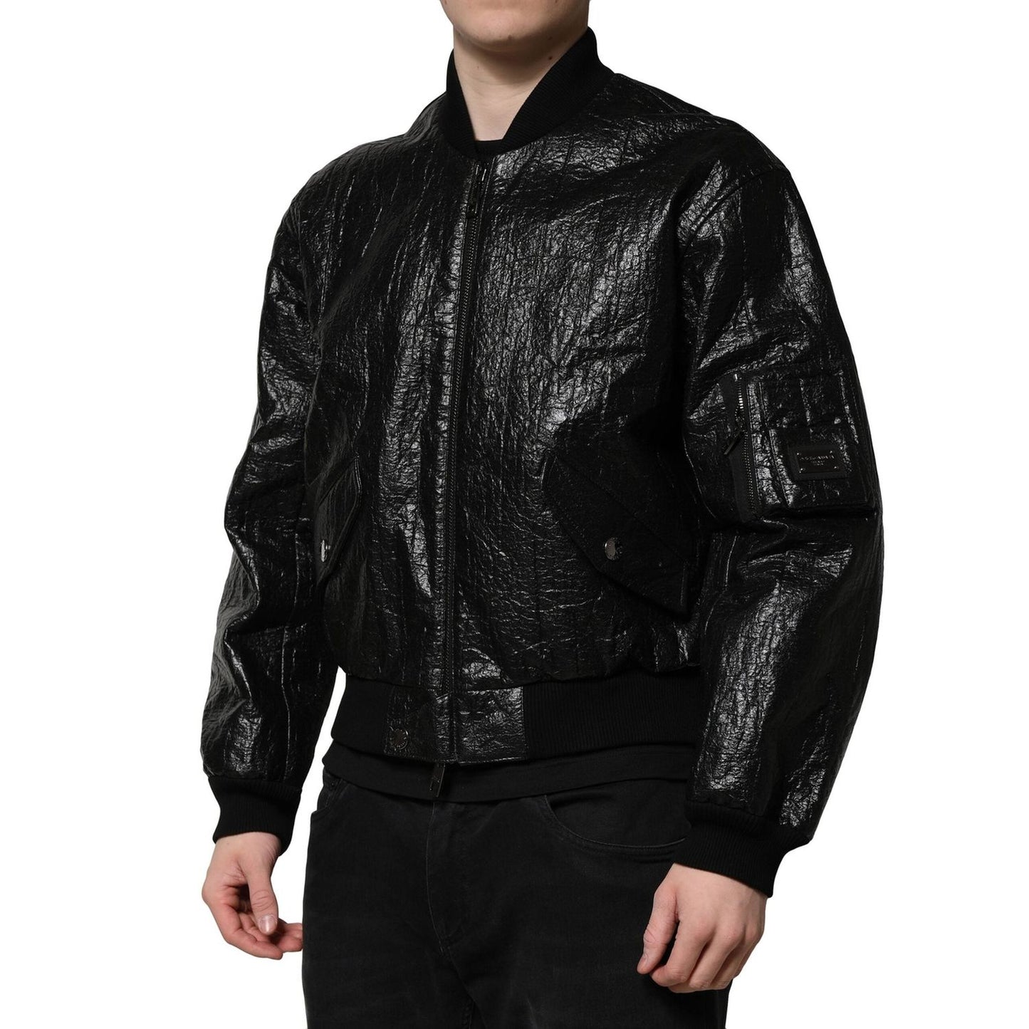 Dolce & Gabbana Black Logo Plaque Bomber Full Zipper Jacket JKT41453-46