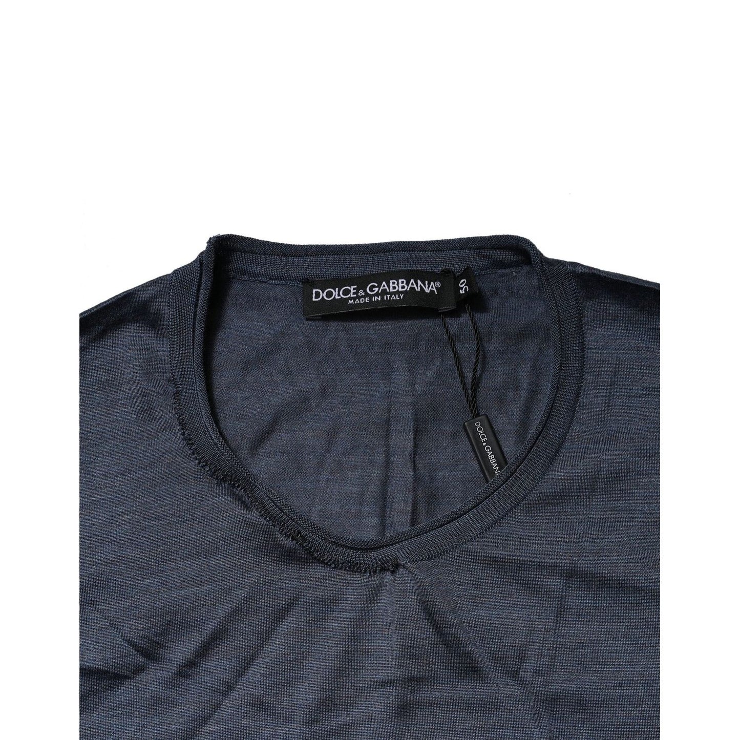 Dolce & Gabbana Dark Blue Silk Crew Neck Sweatshirt Sweater TSH90546-50