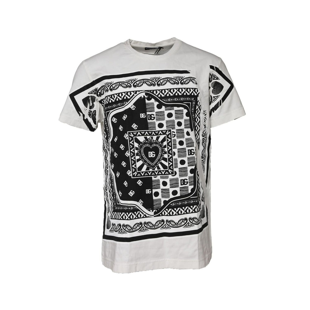 Dolce & Gabbana White Bandana Cotton Men Crew Neck T-shirt TSH90574-56