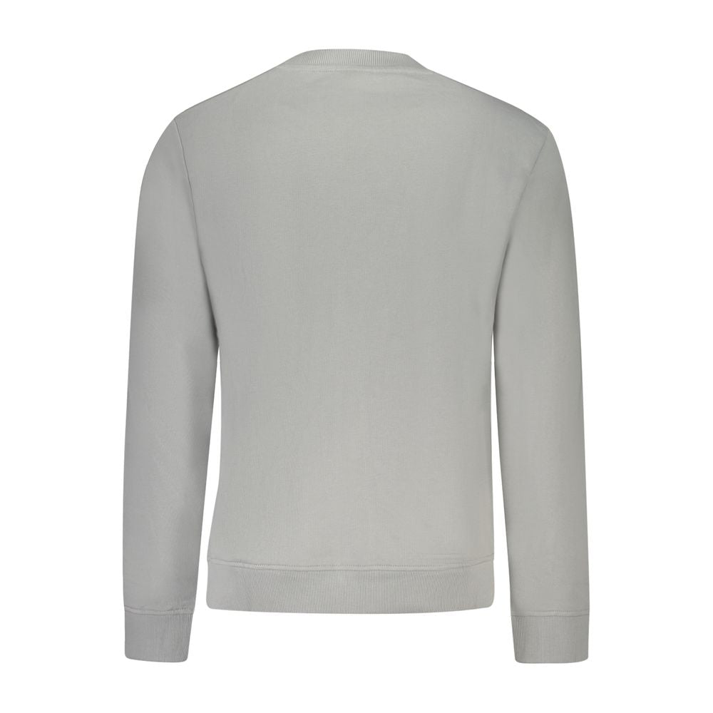 Back view of Napapijri Gray Cotton Men Sweater with regular fit and brushed interior showcasing classic style and comfort.
