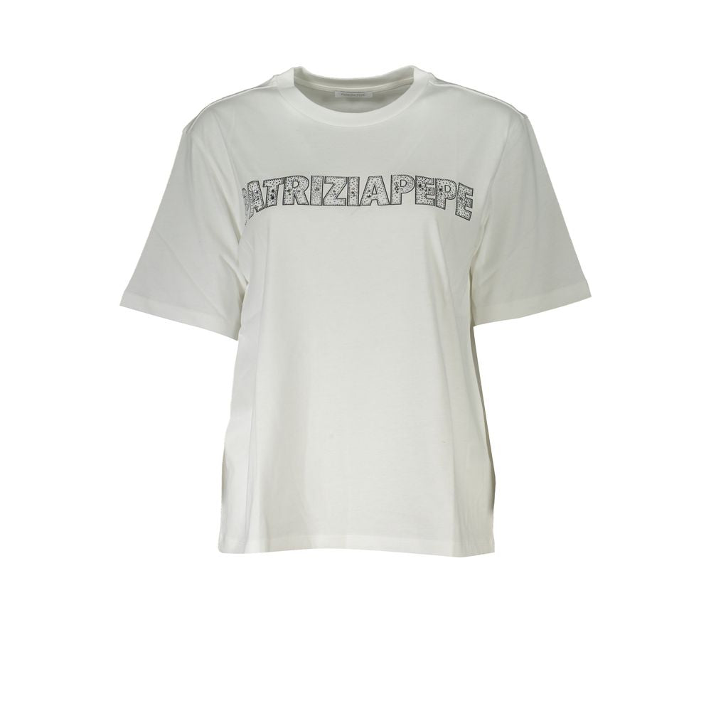 Patrizia Pepe Elegant Short Sleeve Crew Neck T-Shirt with Rhinestone Detail PA-28359-XS