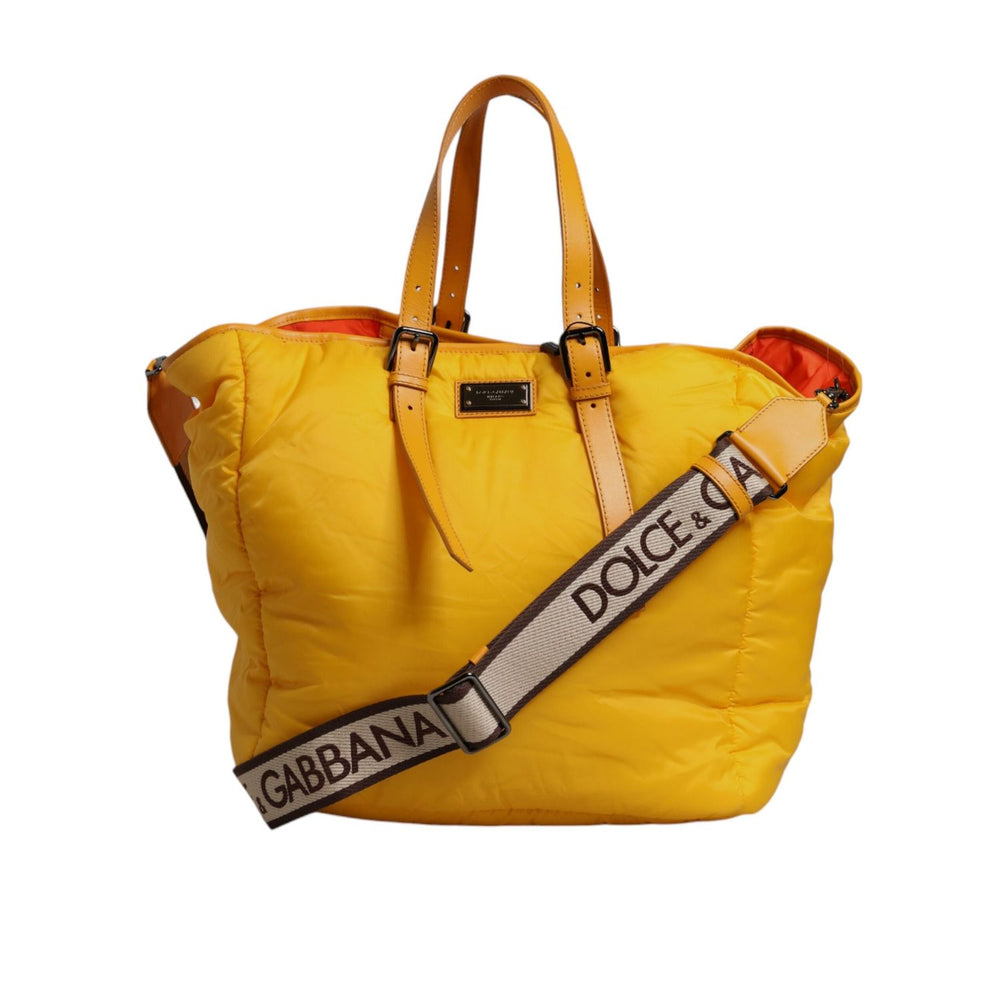 Dolce & Gabbana Yellow Orange Nylon Logo Plaque Hand Shoulder Tote Bag BAG4633