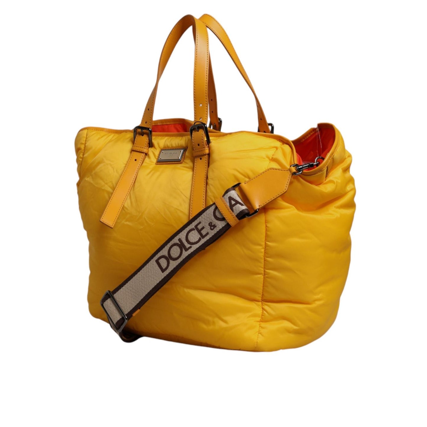 Dolce & Gabbana Yellow Orange Nylon Logo Plaque Hand Shoulder Tote Bag BAG4633