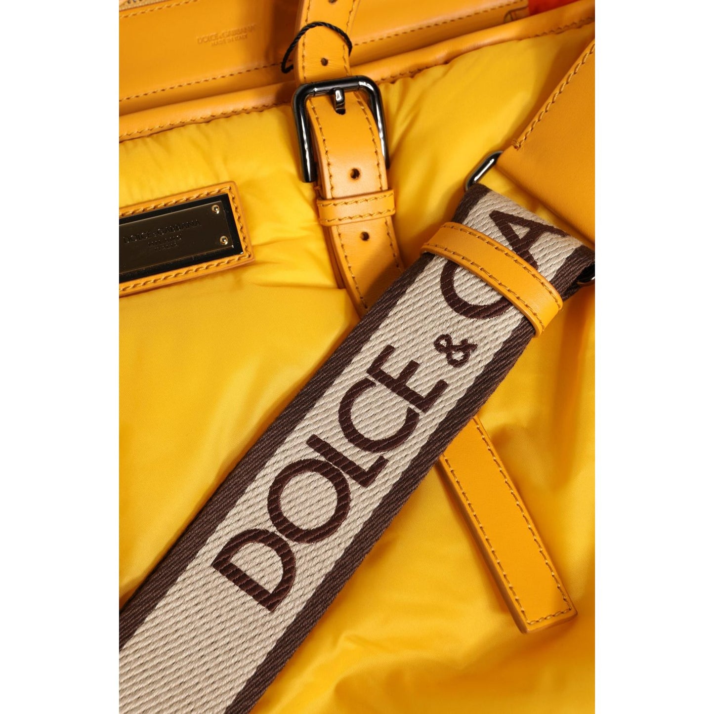 Dolce & Gabbana Yellow Orange Nylon Logo Plaque Hand Shoulder Tote Bag BAG4633