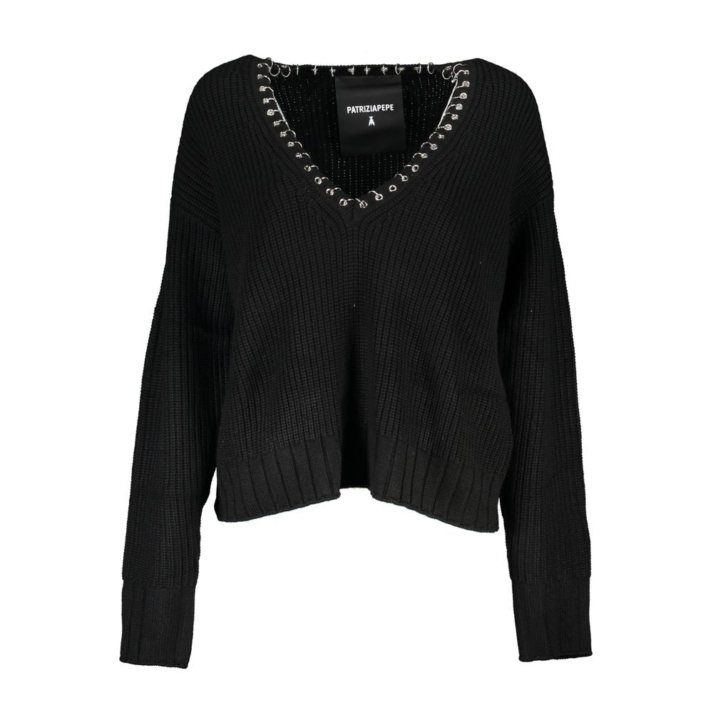Patrizia Pepe Elegant Long Sleeved V-Neck Sweater with Chic Details PA-26477-XS