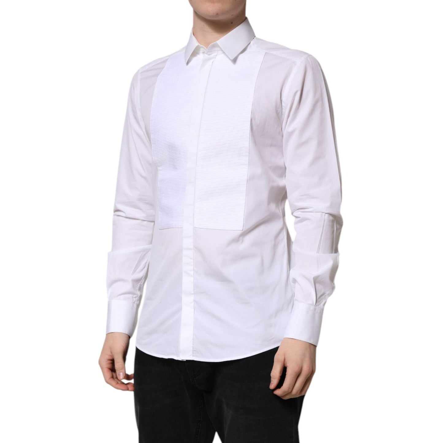 Dolce & Gabbana White GOLD Cotton Bib Dress Formal Shirt TSH906900-40