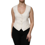 Dolce & Gabbana Ivory Cotton Button Down Sleeveless Vest Top TSH906725-44