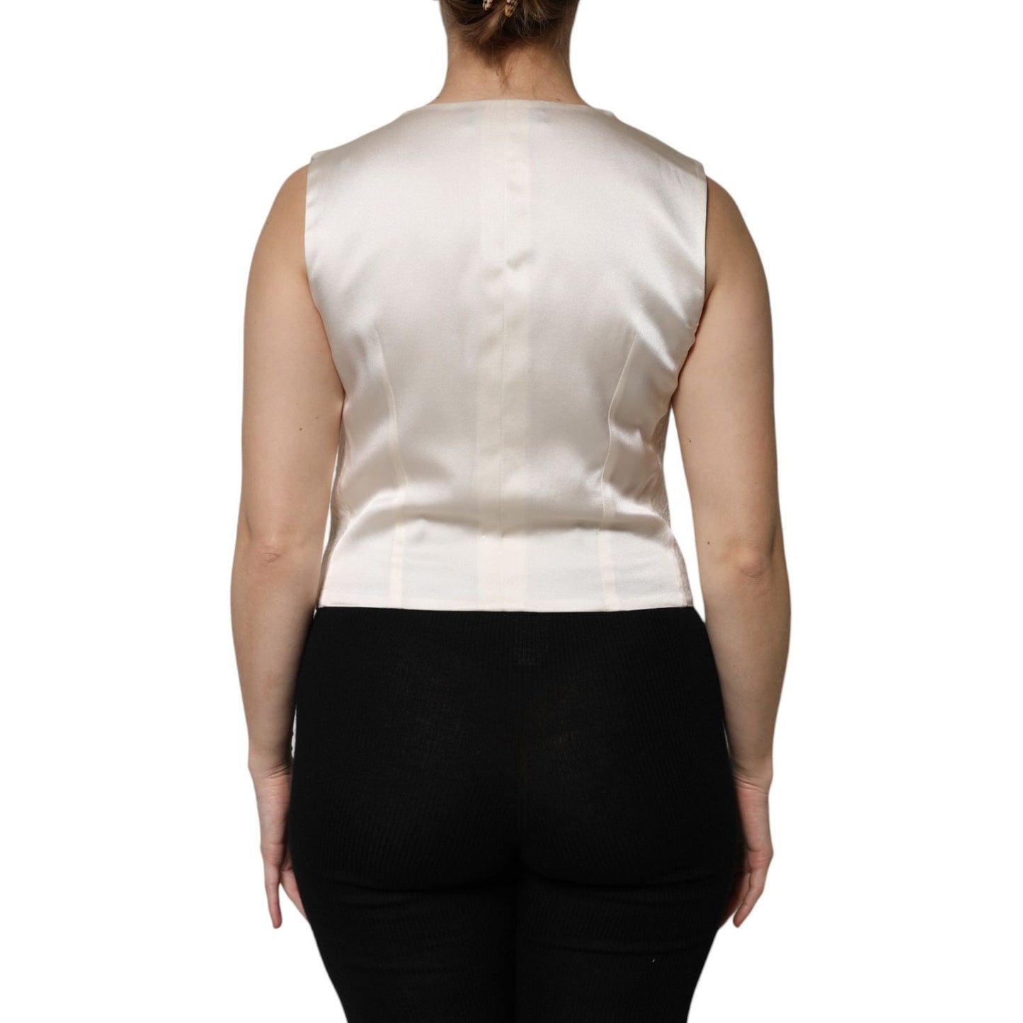 Dolce & Gabbana Ivory Cotton Button Down Sleeveless Vest Top TSH906725-44