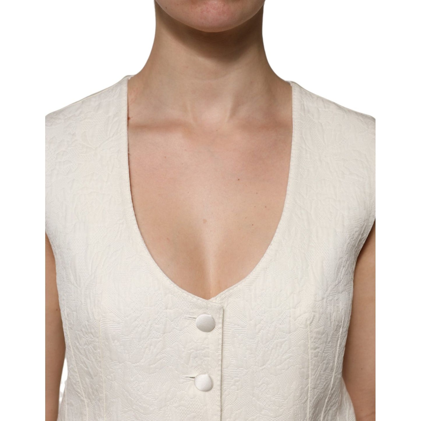 Dolce & Gabbana Ivory Cotton Button Down Sleeveless Vest Top TSH906725-44