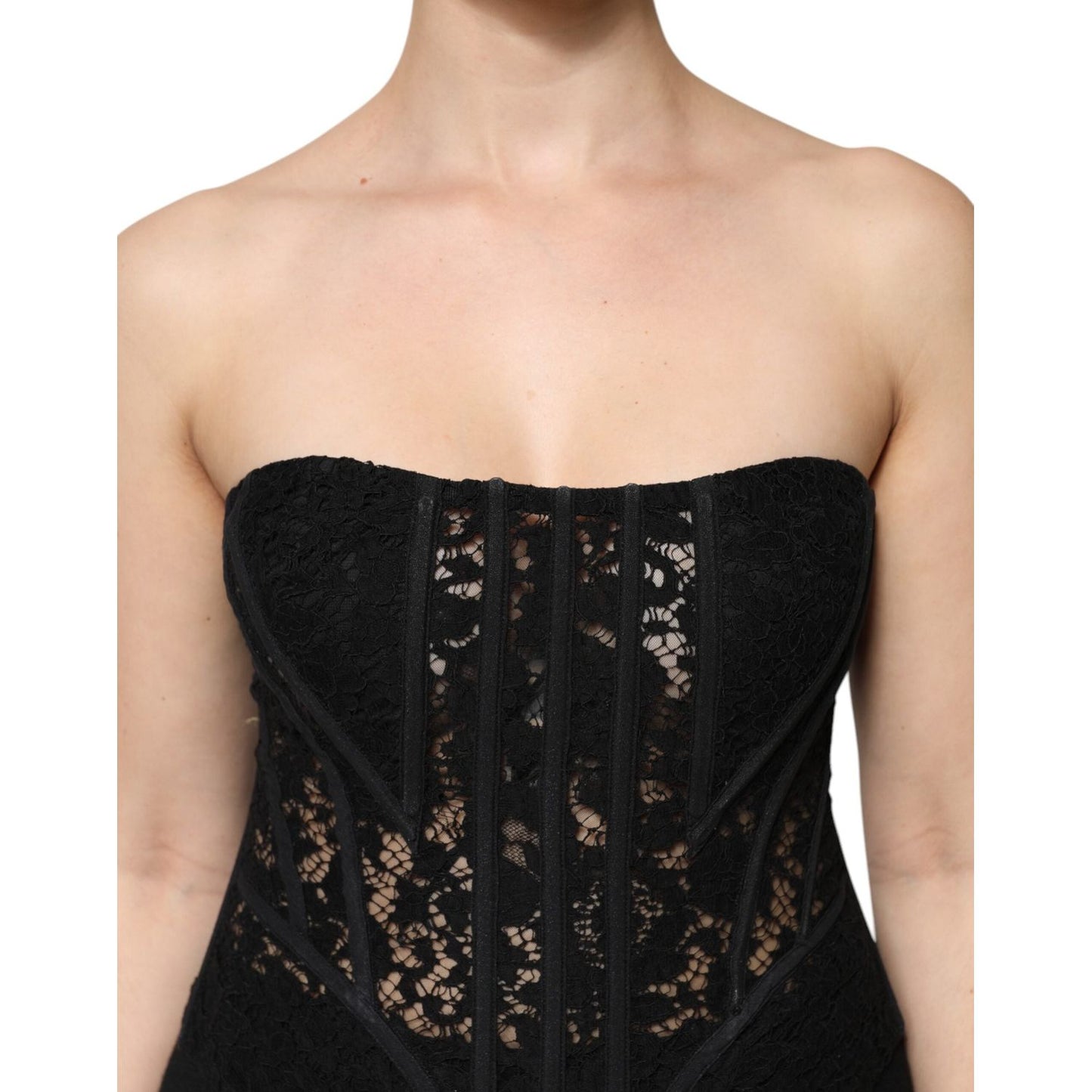 Dolce & Gabbana Black Cotton Floral Lace Corset Bustier Top TSH906757-48