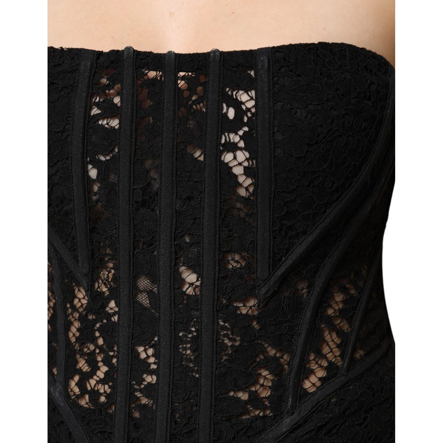Dolce & Gabbana Black Cotton Floral Lace Corset Bustier Top TSH906757-48