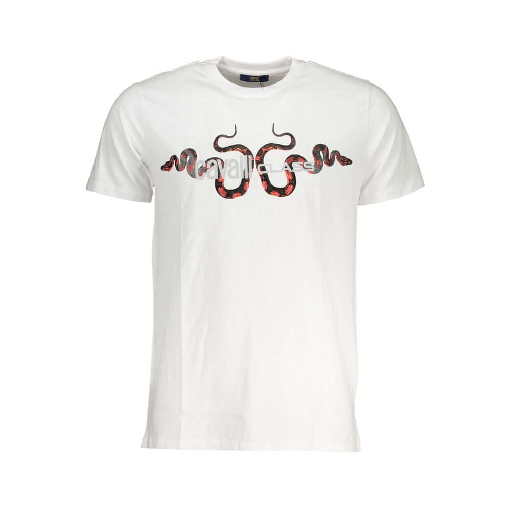 Cavalli Class White Cotton T-Shirt CA-28635-XL