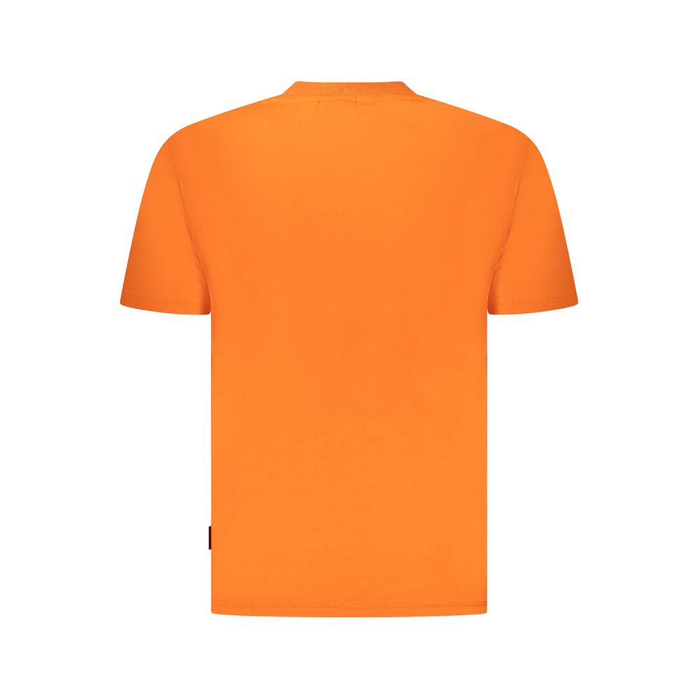 Napapijri Orange Cotton Men T-Shirt - back view of relaxed fit, crew neck tee in vibrant orange with iconic logo design. 100% organic cotton.