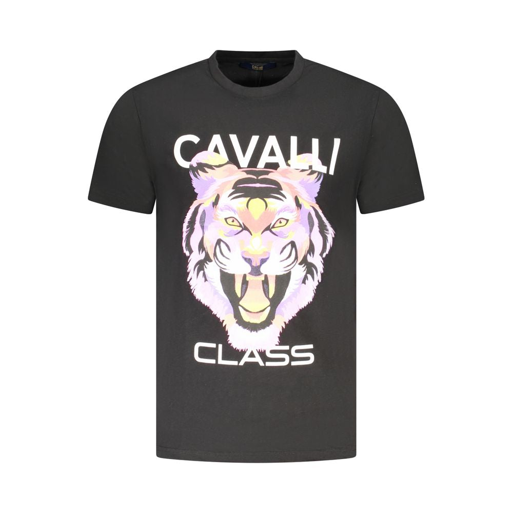 Cavalli Class Black Cotton Men T-Shirt CA-36714-M