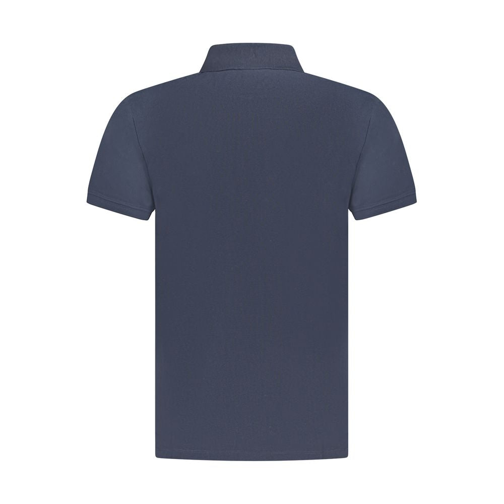 Back view of Timberland Blue Cotton Men Polo Shirt showcasing sleek design and premium cotton fabric.