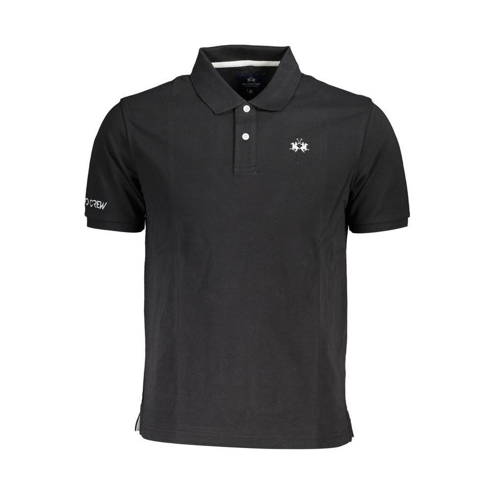 La Martina Black Cotton Men Polo Shirt LA-37506-M