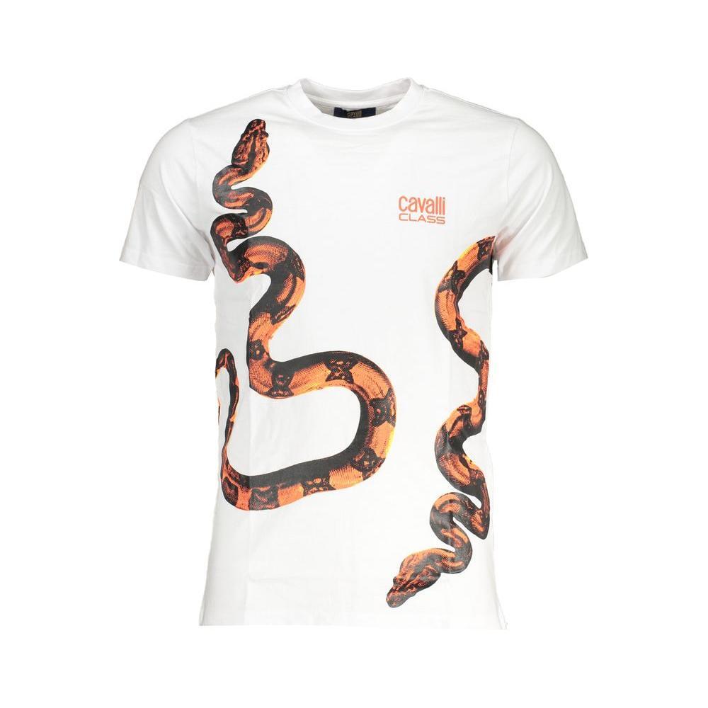 Cavalli Class White Cotton T-Shirt CA-28599-XL