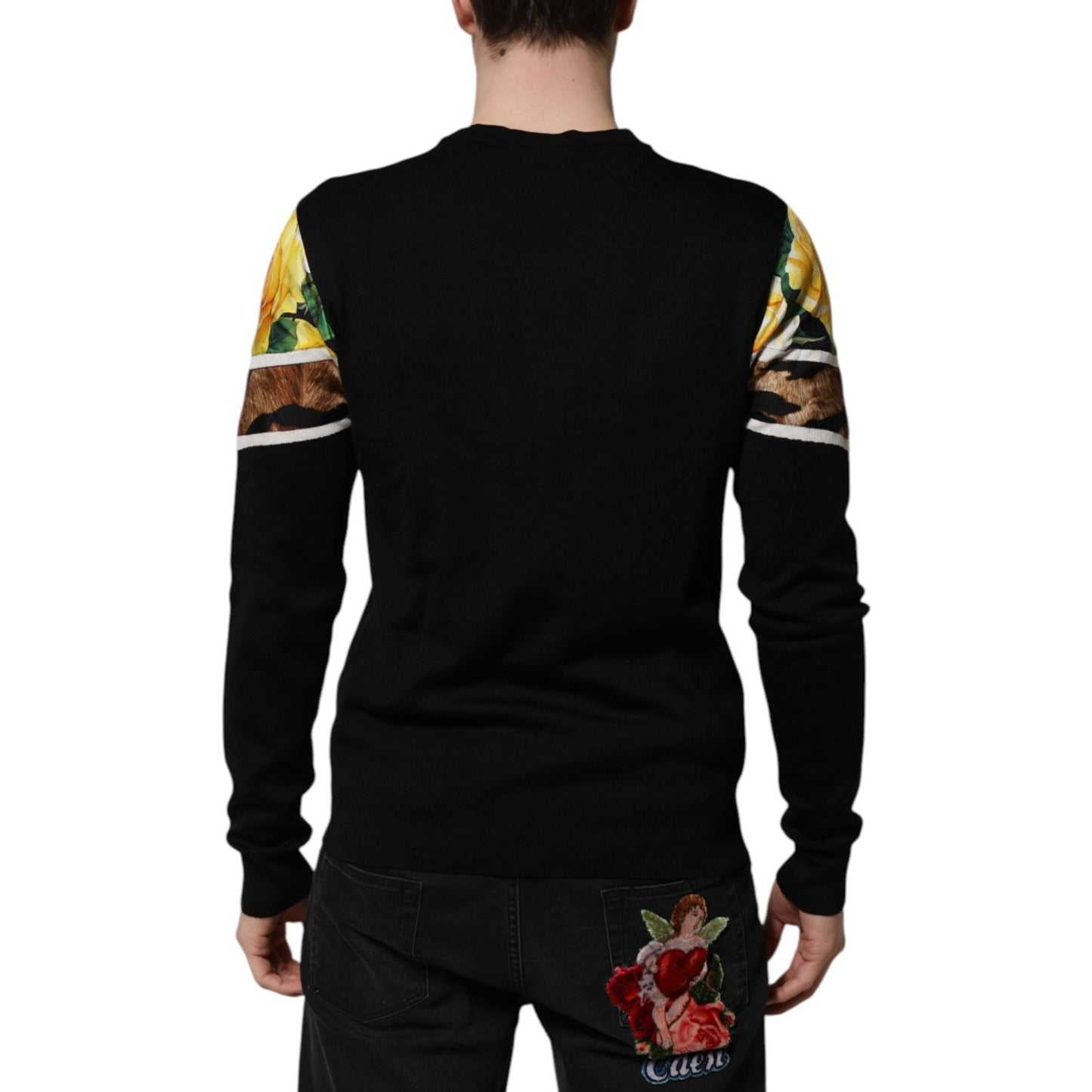 Dolce & Gabbana Black Silk Floral Crew Neck Pullover Sweater TSH906921-48