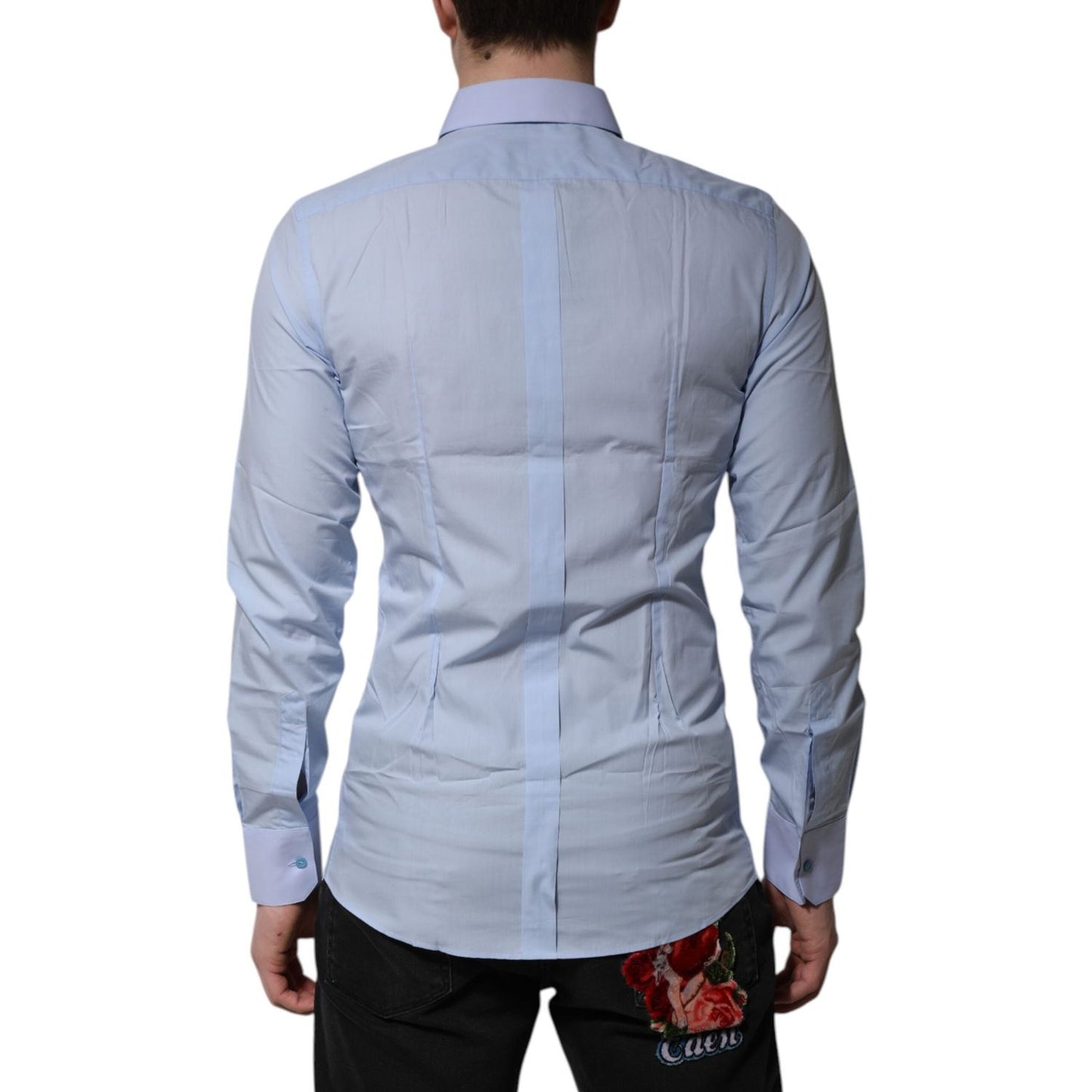 Dolce & Gabbana Blue Cotton GOLD Long Sleeves Men Dress Shirt TSH906773-39