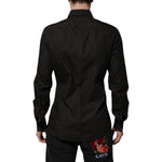 Dolce & Gabbana Black Cotton Jacquard GOLD Collar Dress Shirt