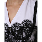 Dolce & Gabbana White Lace Cotton V-Neck Short Sleeves Top TSH87130-42