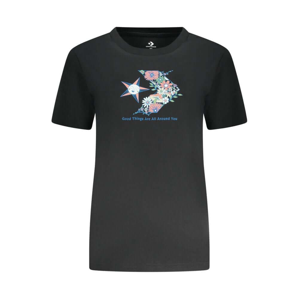 Converse Black Cotton Women T-Shirt CO-38357-XS