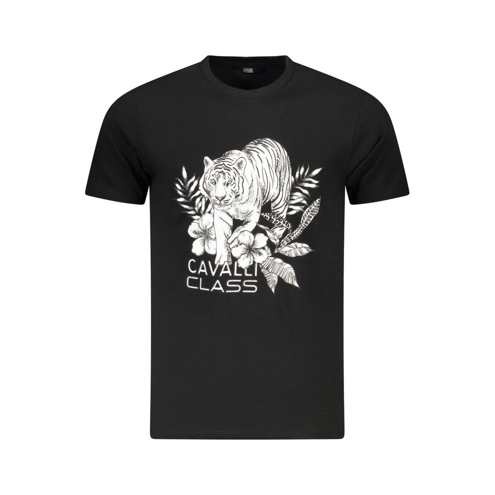 Cavalli Class Black Cotton Men T-Shirt CA-36655-M