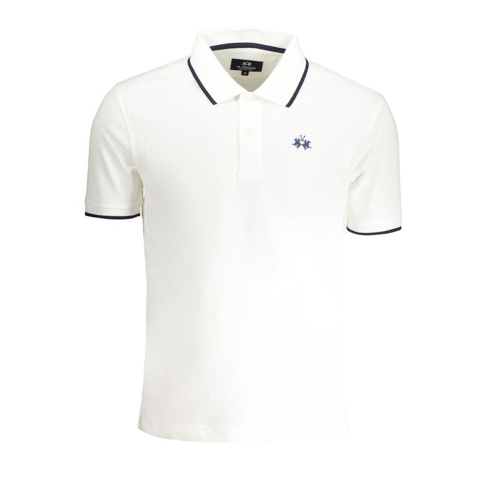 La Martina White Cotton Men Polo Shirt LA-38073-M