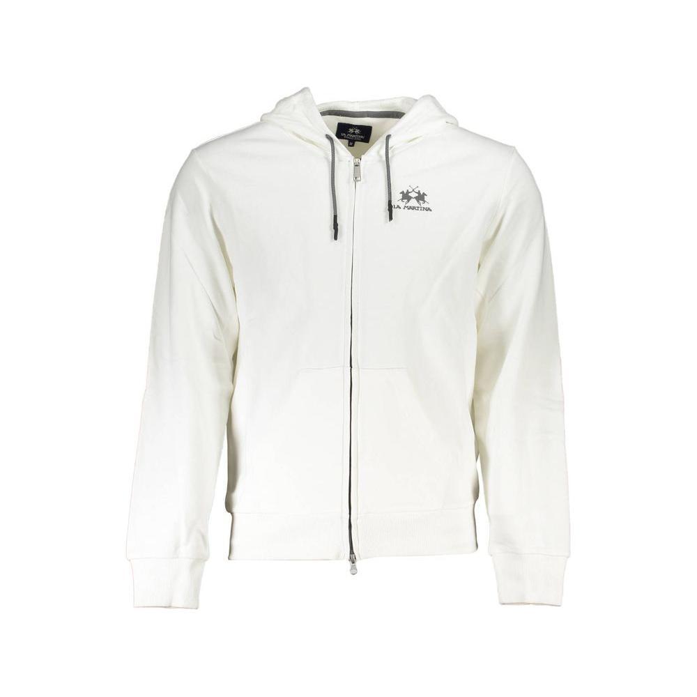 La Martina Elegant White Hooded Sweatshirt for Men LA-27689-XL