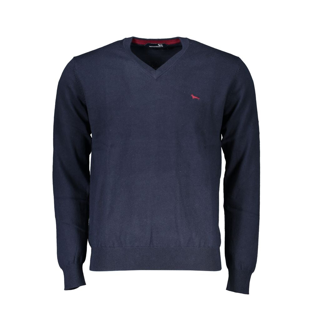 Harmont & Blaine V-Neck Embroidered Blue Sweater HA-23574-M