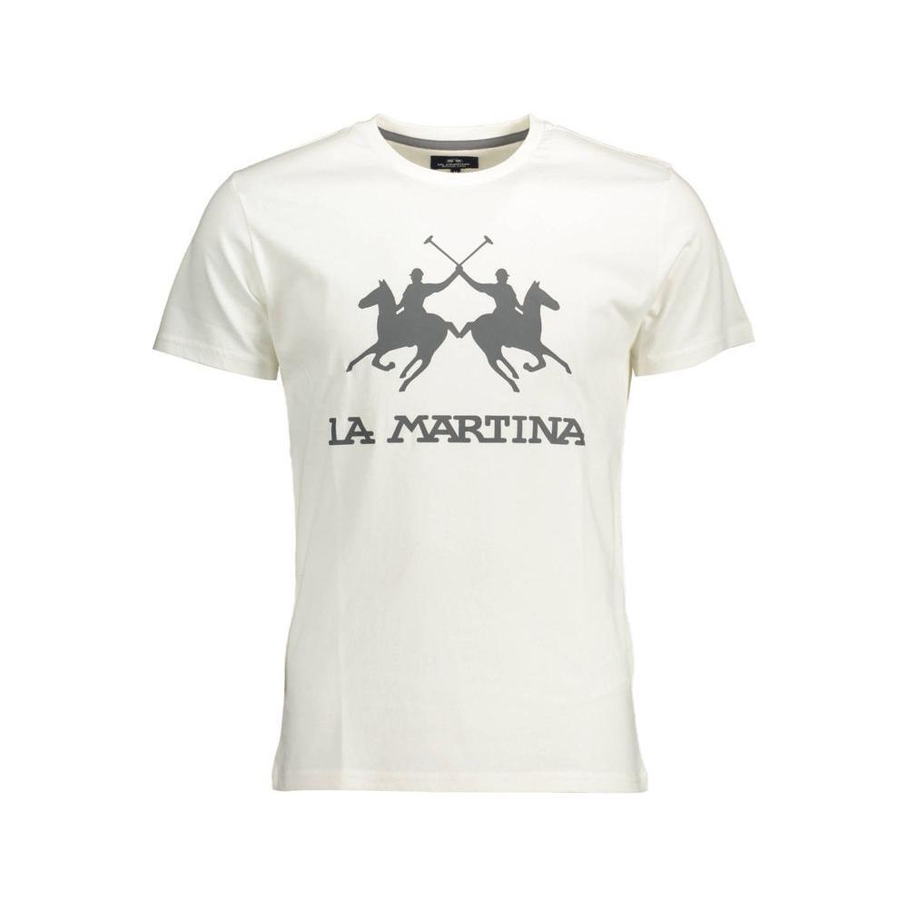 La Martina Elegant White Cotton Crew Neck Tee LA-26353-M