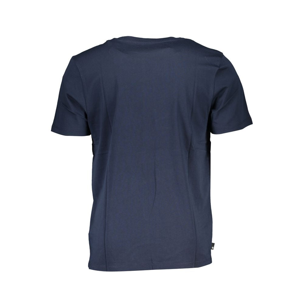 Back view of Timberland Blue Cotton T-Shirt, short sleeve, crew neck, regular fit, made of organic cotton.
