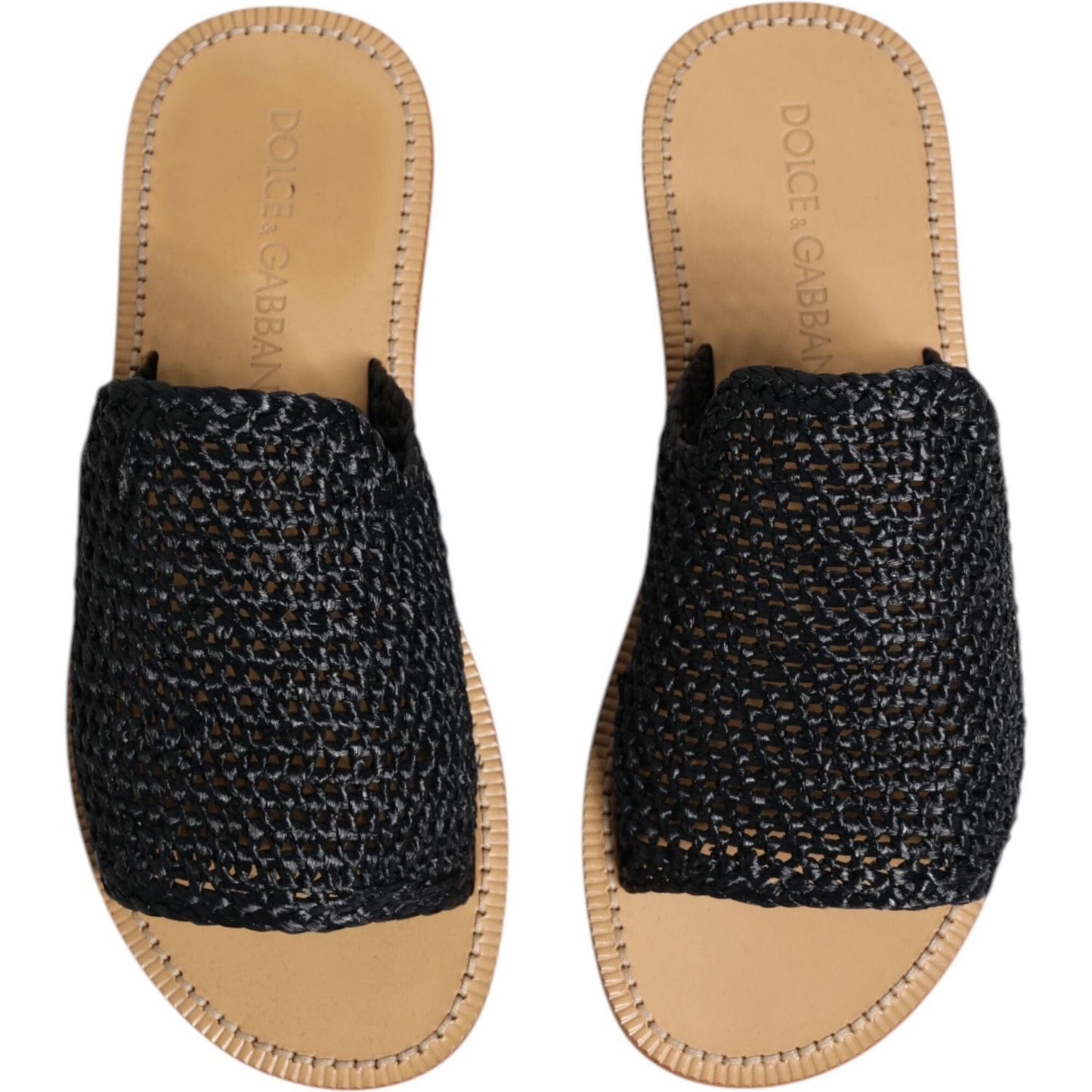 Dolce & Gabbana Black Monochrome Braided Raffia Slides Shoes MV7316-40