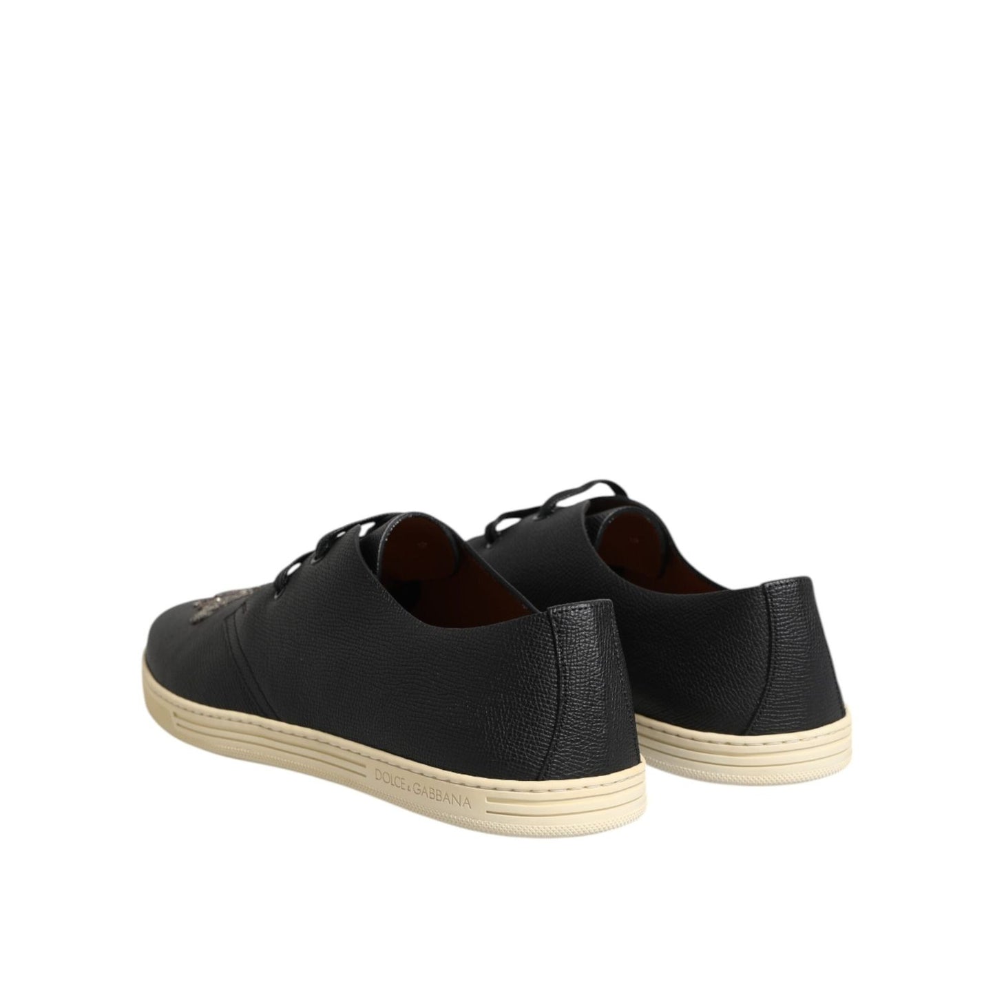 Dolce & Gabbana Black Leather Bee Crown Low Top Sneakers Shoes MV7320-42