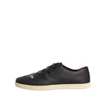 Dolce & Gabbana Black Leather Bee Crown Low Top Sneakers Shoes MV7320-42