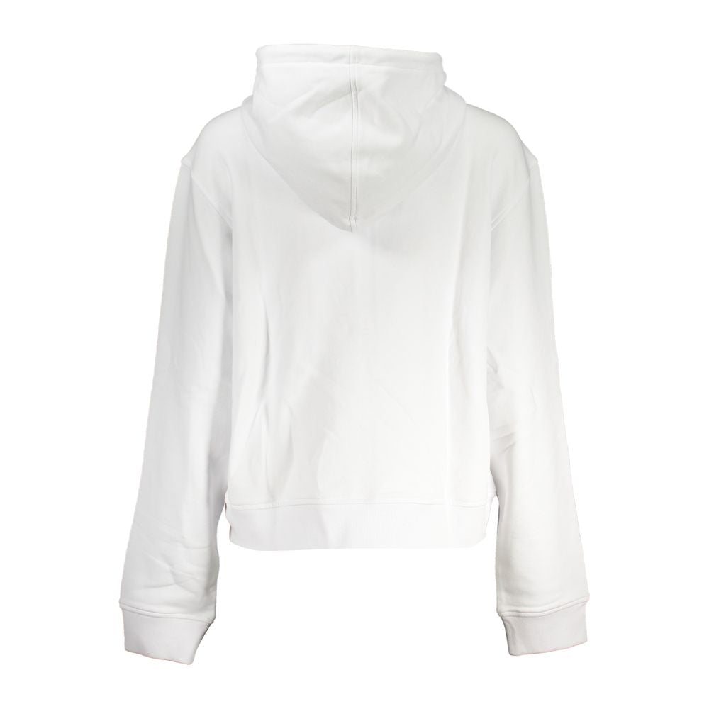 Back view of K-WAY White Cotton Women Sweater with hood, showcasing its sleek design and comfort for a chic, everyday look.