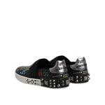Dolce & Gabbana Black Leather Studded Graffiti Sneakers Shoes MV7322-40