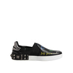 Dolce & Gabbana Black Leather Studded Graffiti Sneakers Shoes MV7322-40