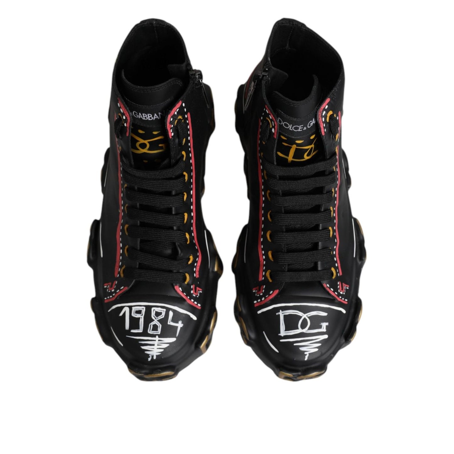 Dolce & Gabbana Black Leather Logo High Top Sneakers Shoes MV7350-43