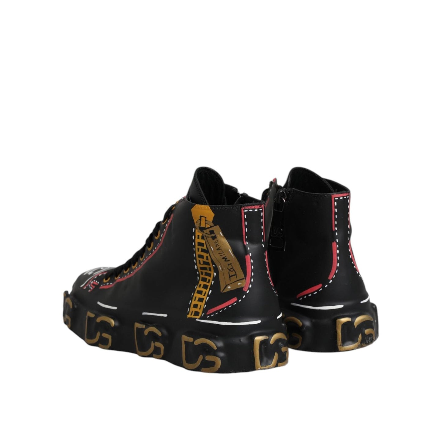 Dolce & Gabbana Black Leather Logo High Top Sneakers Shoes MV7350-43